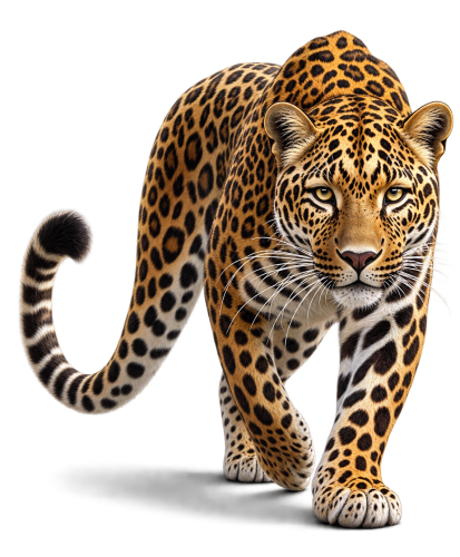 Stalking Leopard with Curled Tail