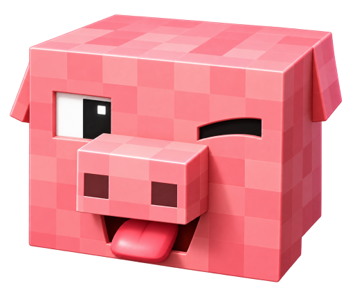 Winking Voxel Pig Head PNG