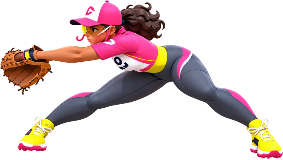 Vector Baseball Player Illustration – Female Athlete — 3D version, transparent PNG