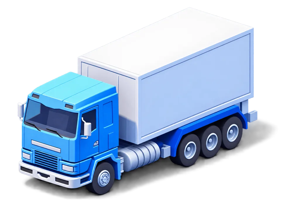 3D Blue Cargo Box Truck Illustration, 3d style, for logistics, free illustration