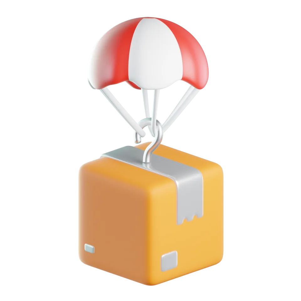 Air Delivery Package Icon – 3D, 3d style, for e-commerce, free illustration