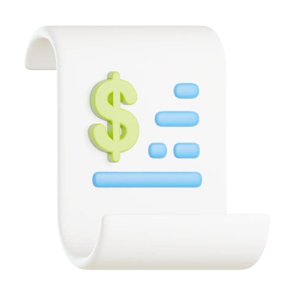 Bill Receipt Icon – 3D, 3d style, for e-commerce, free illustration