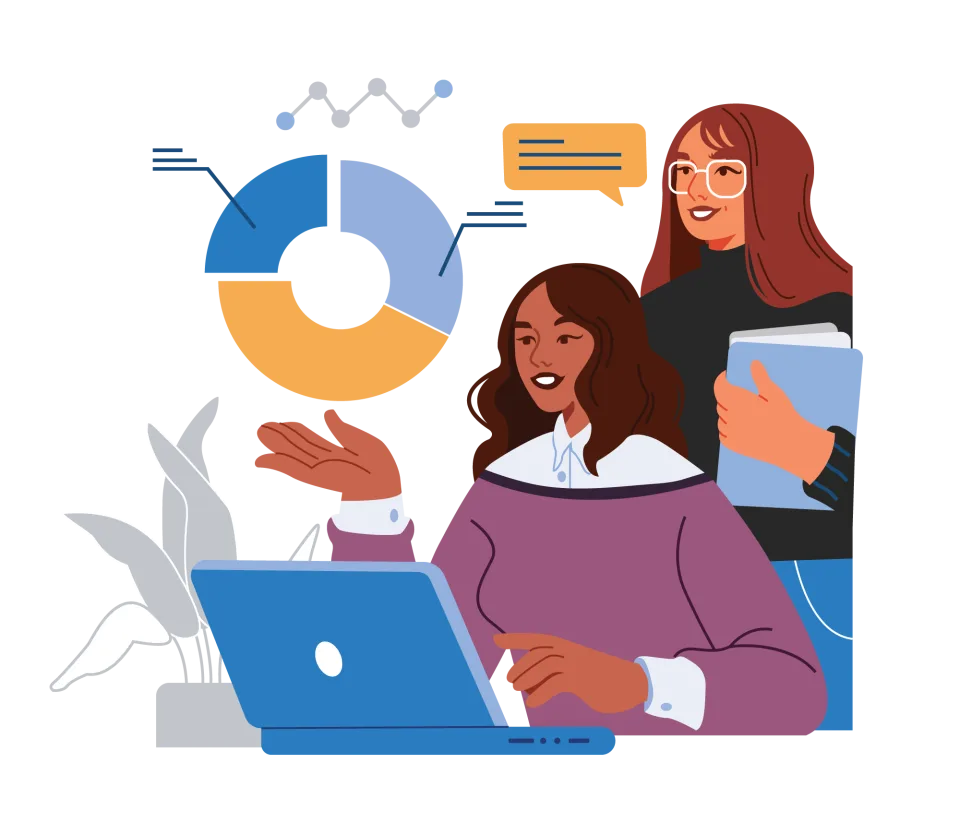 Business Analytics Team & Data Visualization, flat style, for technology, free illustration