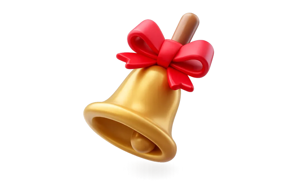 Golden Bell With Red Bow, 3d style, for christmas, free illustration