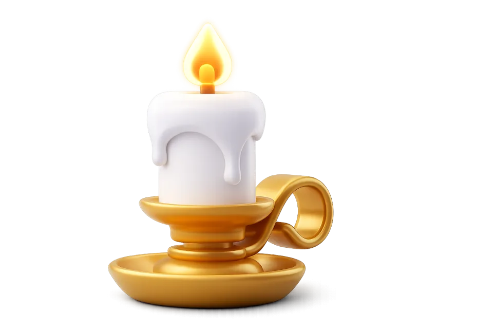 Lit Candle In Golden Holder, 3d style, for christmas, free illustration