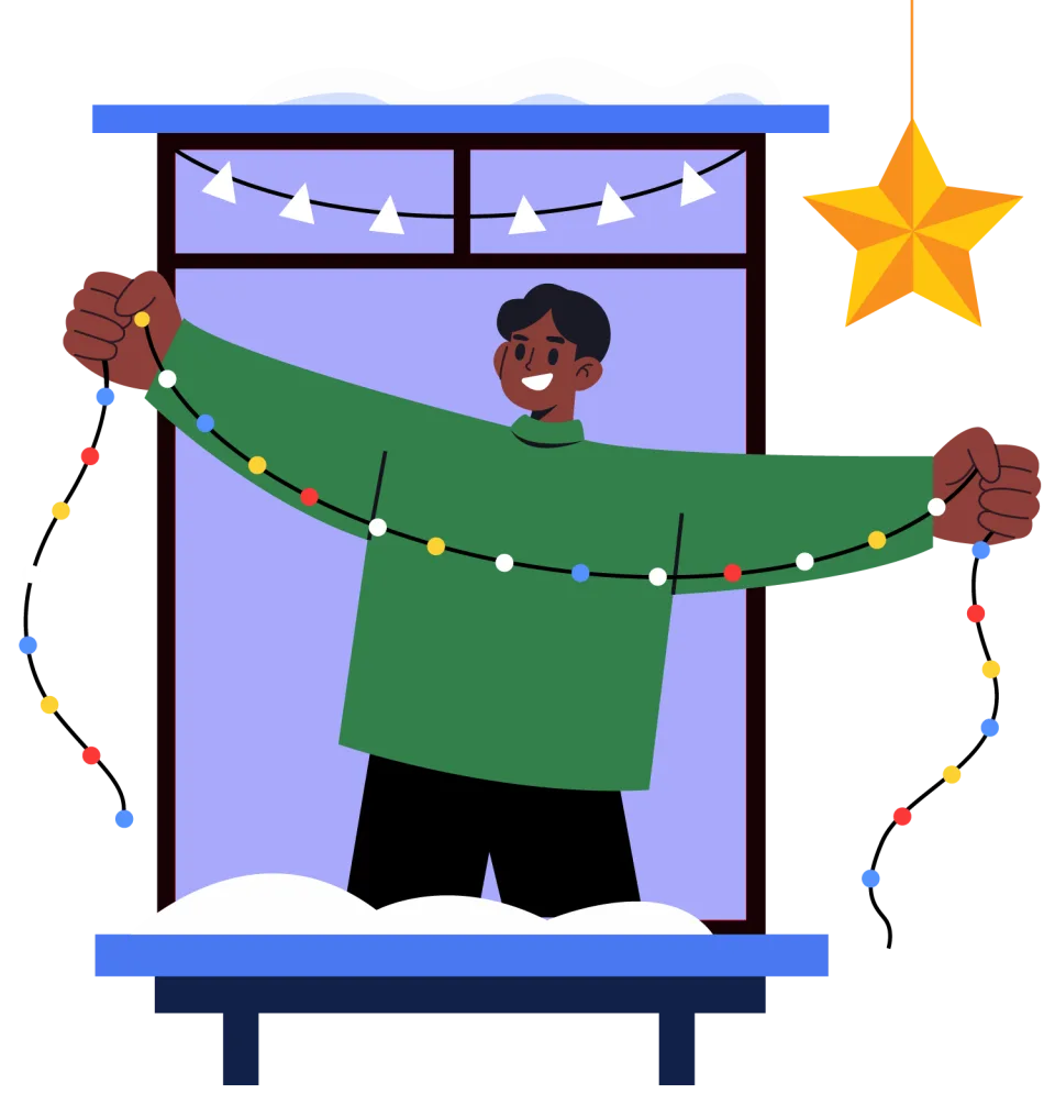 Man Hanging Christmas Lights Illustration, flat style, for christmas, free illustration