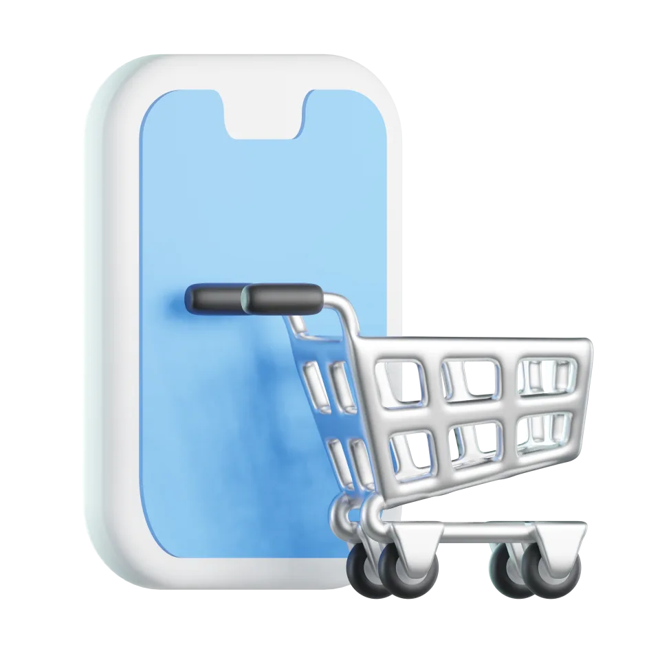 Online Shopping Mobile Icon – 3D, 3d style, for e-commerce, free illustration