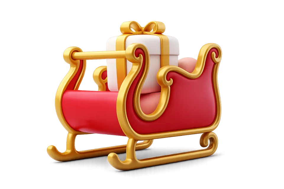 Santa's Elegant Sleigh With Gift Box, 3d style, for christmas, free illustration