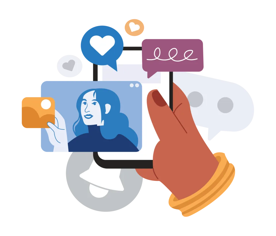 Social Media Engagement and Digital Customer, flat style, for technology, free illustration