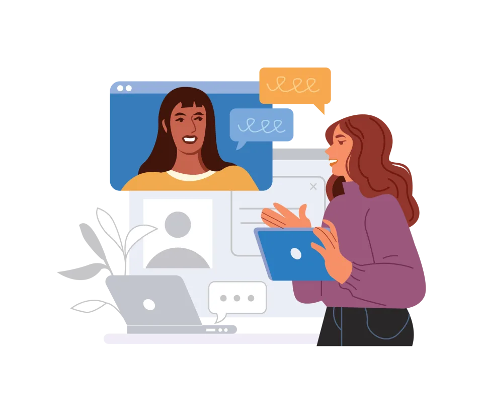 Virtual Meeting and Digital Business Communication, flat style, for technology, free illustration