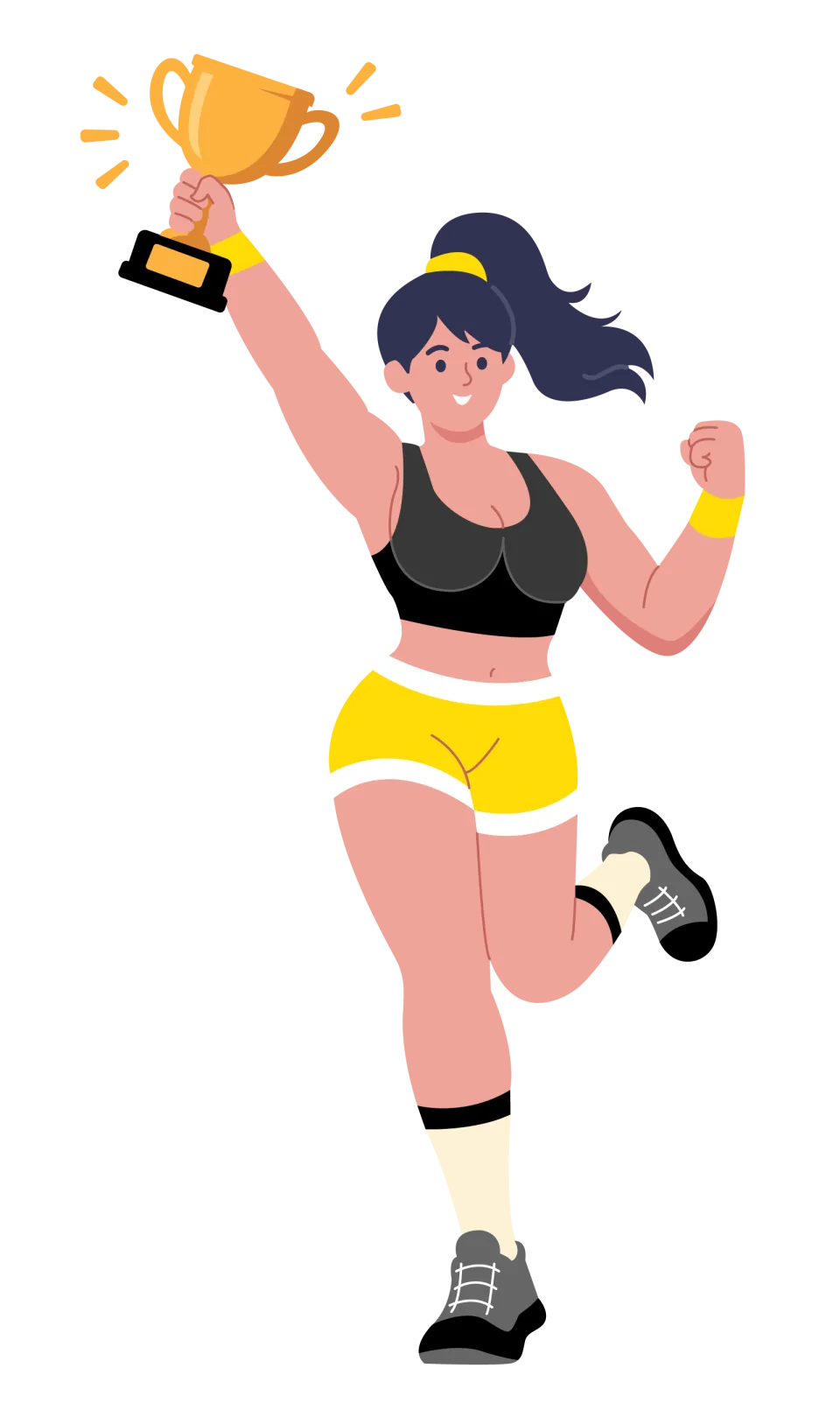 Woman Cheering with Trophy Illustration, flat style, for sports, free illustration