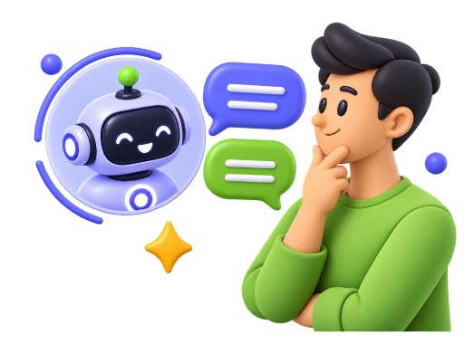 AI Chatbot & Human Thinking Conversation, 3d style, for ai-illustration, free illustration