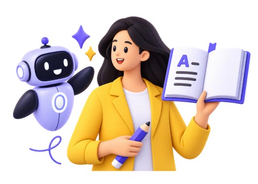 AI Learning & Education Robot with Teacher, 3d style, for ai-illustration, free illustration