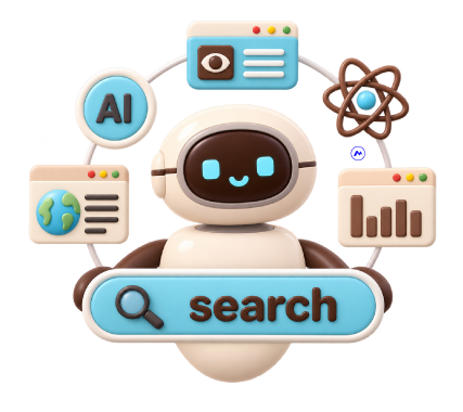 AI Search Robot & Data Analytics Illustration, 3d style, for ai-illustration, free illustration