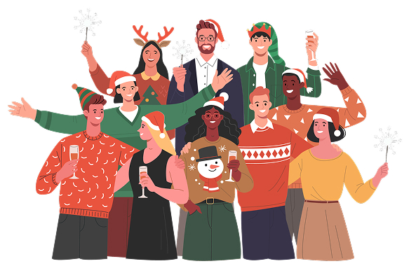 Christmas Eve celebration illustrations, flat style, for christmas, free illustration