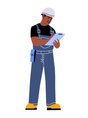 Construction Worker Reading Blueprint Illustration, flat style, for construction, free illustration