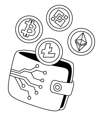 Crypto Wallet with Cryptocurrency Coins, minimal style, for cryptocurrency-blockchain, free illustration