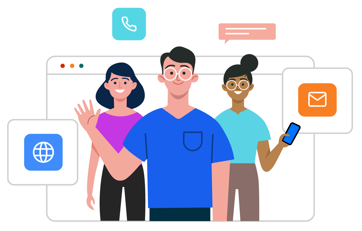 Customer Support Team Illustrations, minimal style, for customer-support, free illustration