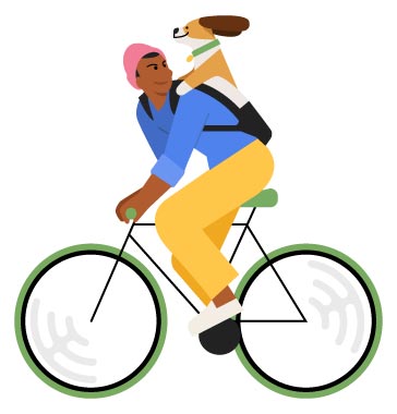 Cyclist Riding with a Dog Illustration, flat style, for workout, free illustration
