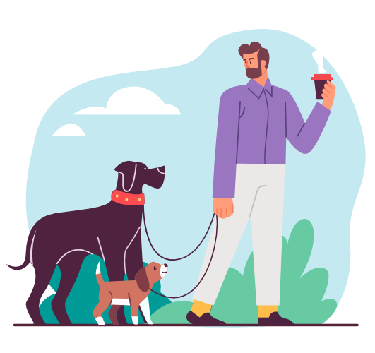 Dog Walking Illustration – Man Walking with Pet Dogs, flat style, for pets-animals, free illustration
