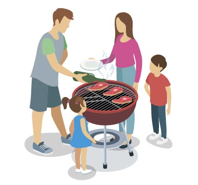 Family Barbecue Gathering Illustration, flat style, for food-beverage, free illustration