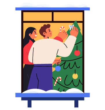 Family Decorating Christmas Tree, flat style, for christmas, free illustration