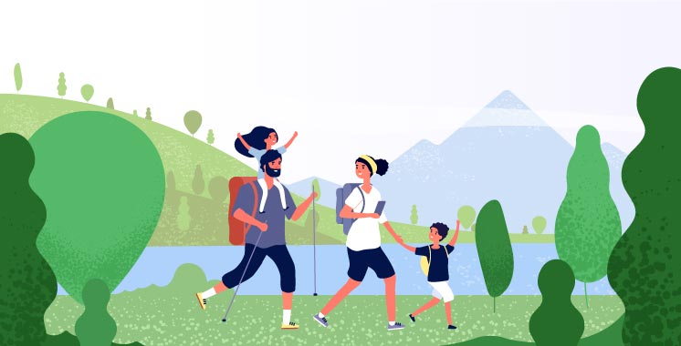 Family Hiking Adventure illustration, flat style, for travel-lifestyle, free illustration