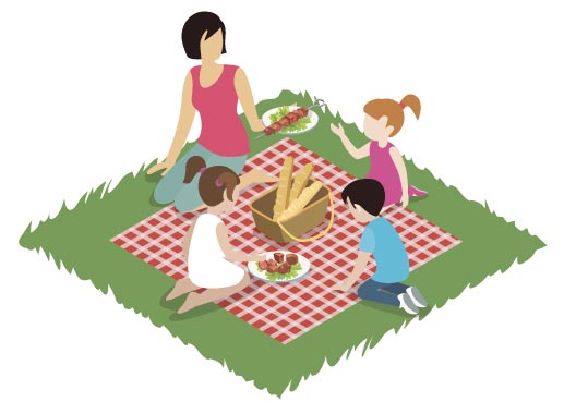 Family Picnic BBQ Illustration, flat style, for food-beverage, free illustration