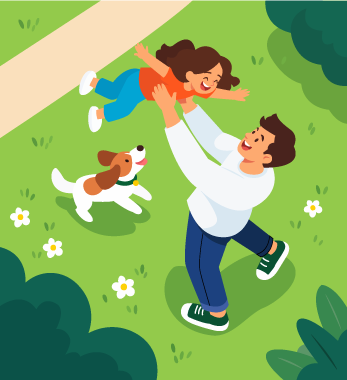 Father Playing with Child in Park, flat style, for family-parenting, free illustration
