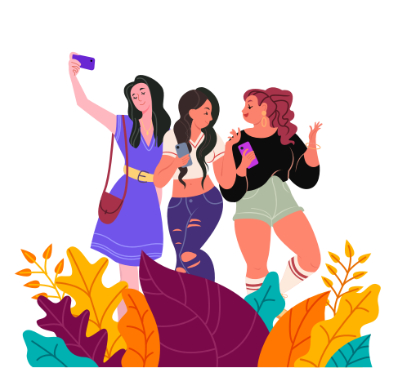 Friends Taking Selfie  – Free SVG & PNG, flat style, for social-media-communication, free illustration