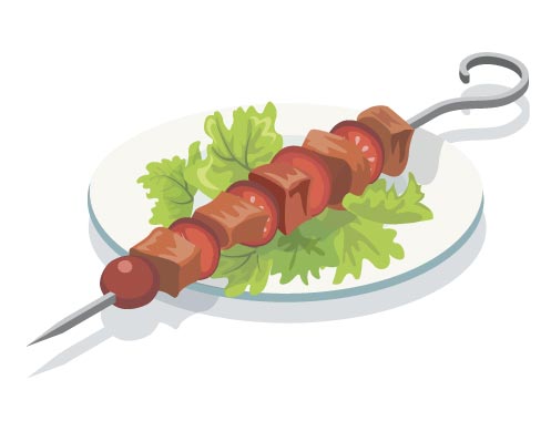 Grilled Skewer Plate Illustration, flat style, for food-beverage, free illustration