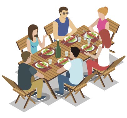 Group BBQ Picnic Illustration, flat style, for food-beverage, free illustration