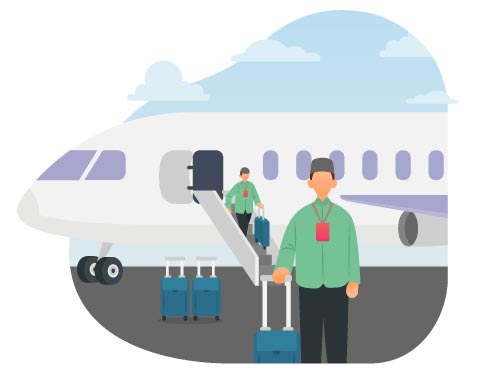 Hajj and Umrah Pilgrims at Airport, flat style, for travel-lifestyle, free illustration