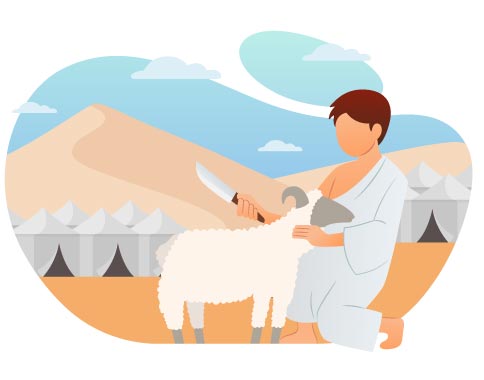 Hajj Qurbani and Animal Sacrifice Illustration, flat style, for travel-lifestyle, free illustration