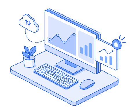Isometric Data Analytics Workspace Illustration, minimal style, for technology, free illustration