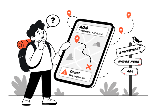 Lost GPS 404 Error – Missing Page Navigation, flat style, for 404-page, free illustration
