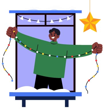 Man Hanging Christmas Lights Illustration, flat style, for christmas, free illustration