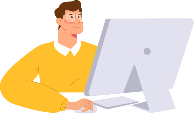 Man Working on Desktop Computer Illustration, flat style, for business-corporate, free illustration