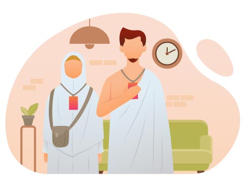 Muslim Couple Preparing for Hajj or Umrah, flat style, for travel-lifestyle, free illustration
