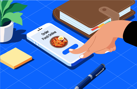 Online Food Order Vector Illustration, flat style, for technology, free illustration