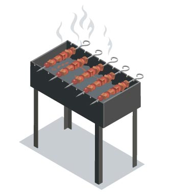 Outdoor Skewer Grill Illustration, flat style, for food-beverage, free illustration