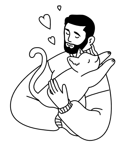 Pet Care Illustration – Man Hugging Cat, flat style, for pets-animals, free illustration