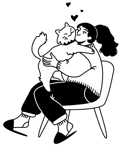 Pet Care Illustration – Woman Hugging Cat, flat style, for pets-animals, free illustration