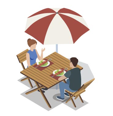 Picnic Table Dining Illustration, flat style, for food-beverage, free illustration