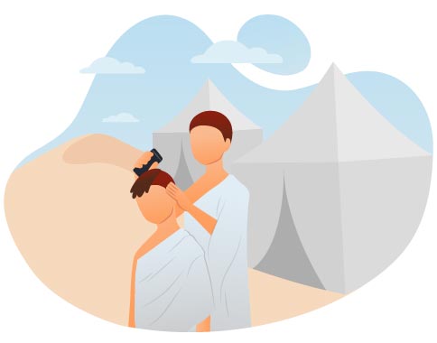 Pilgrim Haircut Ritual During Hajj or Umrah, flat style, for travel-lifestyle, free illustration