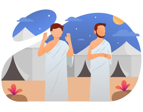 Pilgrims at Mina Tents During Hajj, flat style, for travel-lifestyle, free illustration