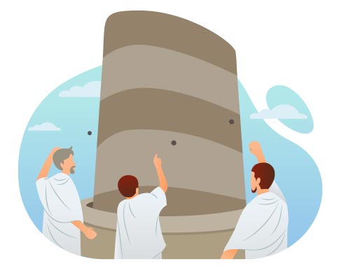 Pilgrims Visiting the Jamarat Area Hajj Illustration, flat style, for travel-lifestyle, free illustration