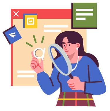 SEO Research & Search Analysis Illustration, flat style, for marketing-content, free illustration
