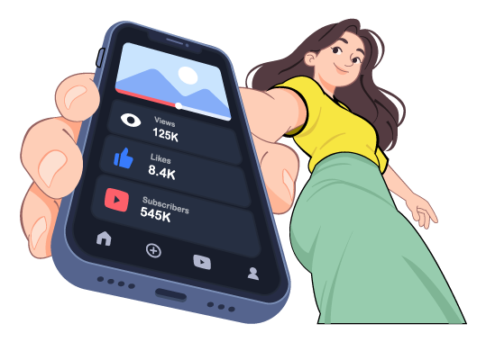 Social Media Stats Showcase Illustration, flat style, for marketing-advertising, free illustration