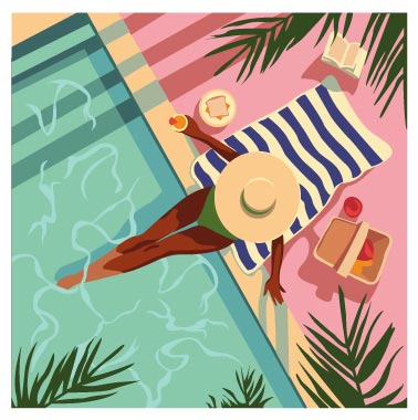 Summer Beach Vacation & Pool Relaxation Illustration, flat style, for travel-lifestyle, free illustration